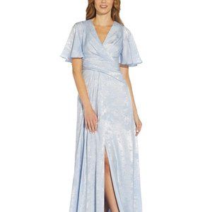 Adrianna Papell Flutter Sleeve Metallic Gown